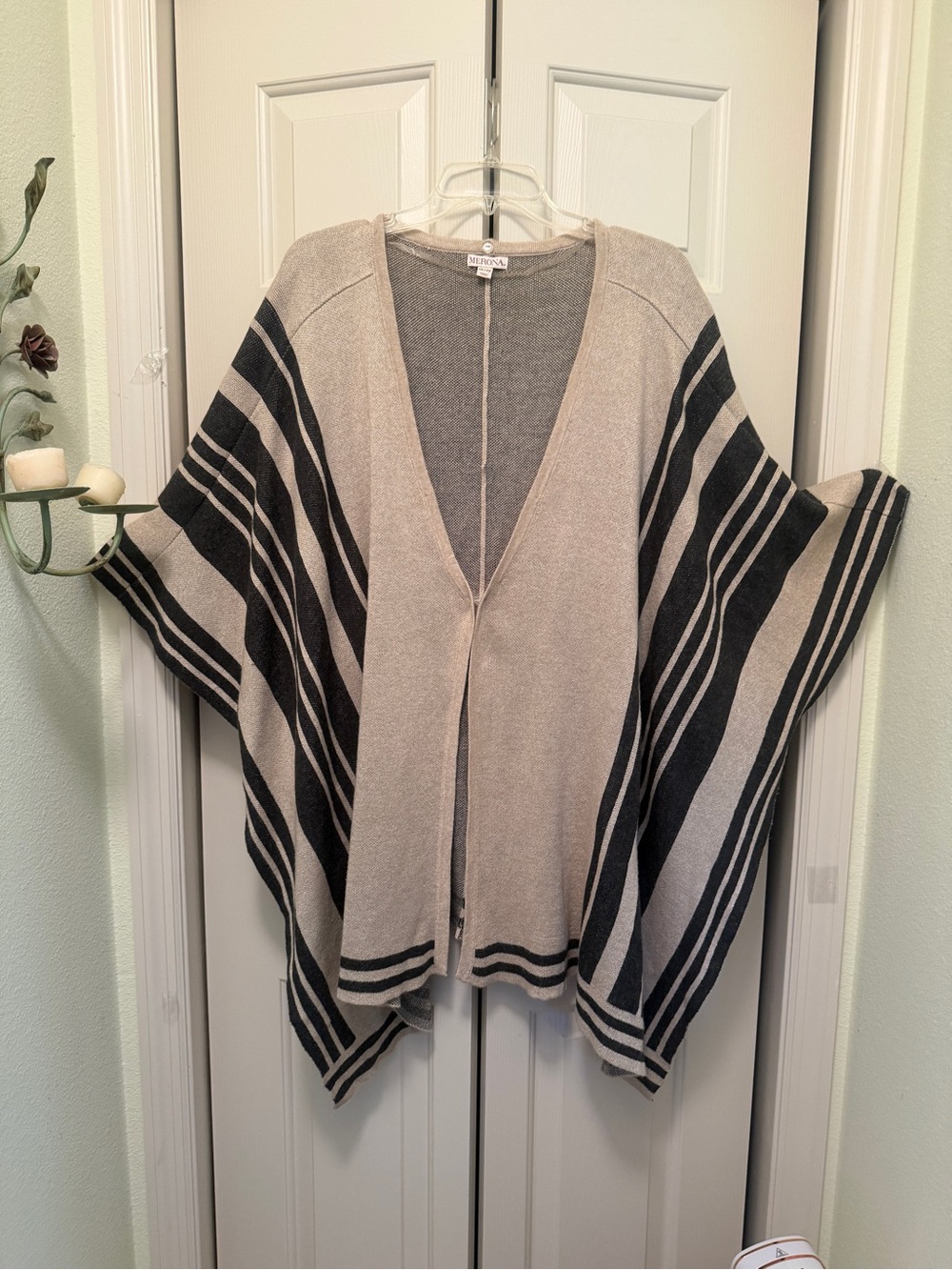Merona Beige and Charcoal Striped Open Poncho